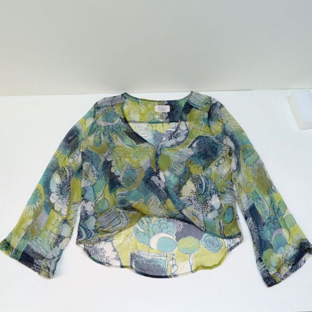 Sigal A Los Angeles Abstract Paisley Silk V-Neck Blouse, size S - Picture 4 of 9